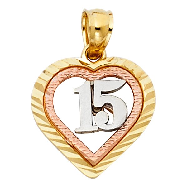 14K 3C 15 Years Heart Pendant (PT369)