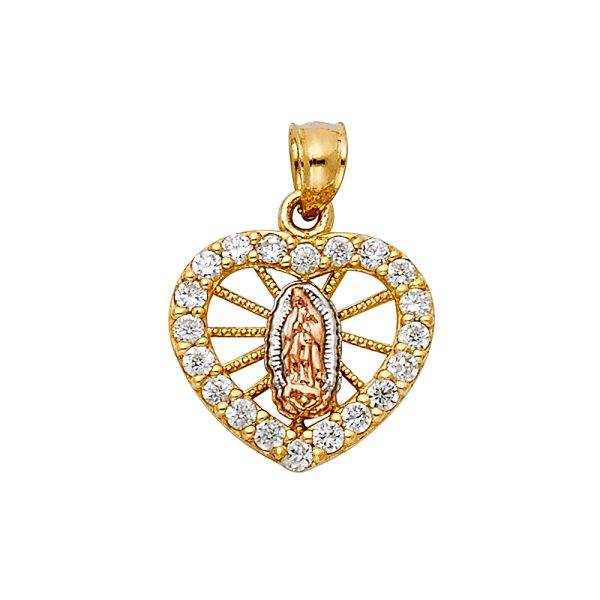 14K 3C CZ Religious Heart Pendant