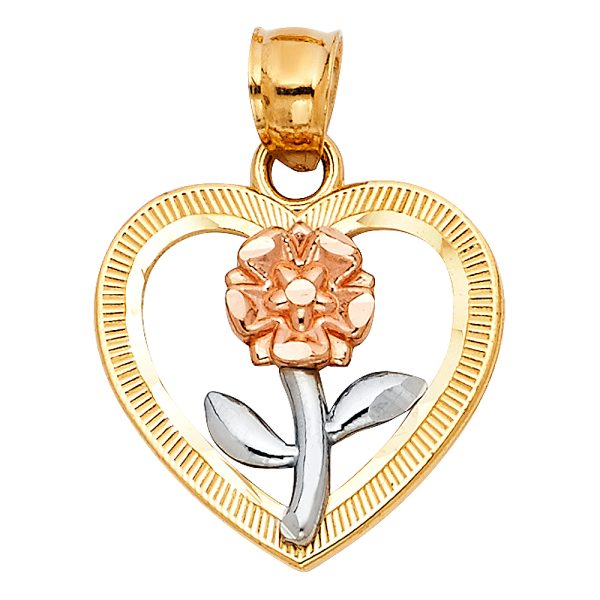 14K 3C Heart Flower Pendant (PT394)