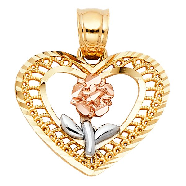 14K 3C Heart Flower Pendant (PT396)