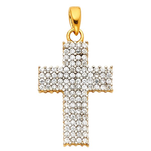 14K 2T CZ Cross Pendant (PT529)