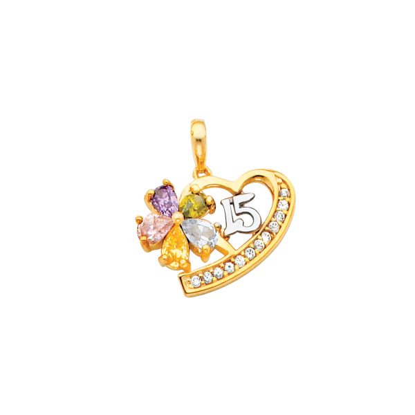 14K 2T CZ 15 Years Heart Pendant (PT669)