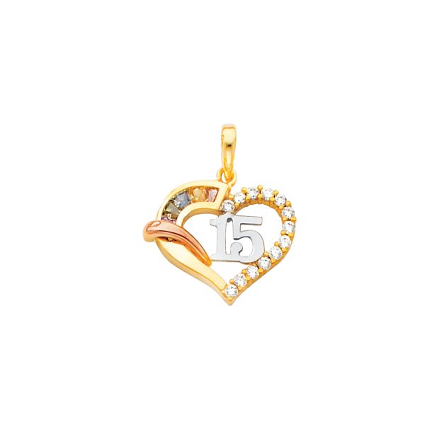 14K 3C CZ 15 Years Heart Pendant (PT670)