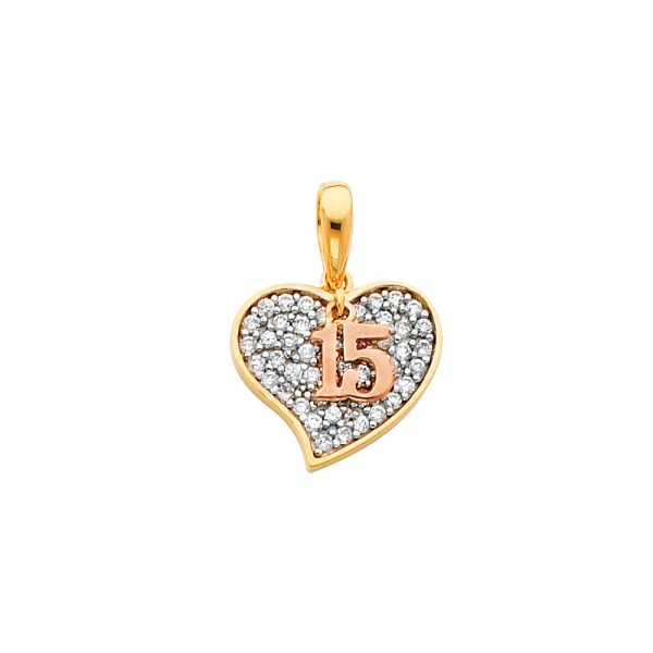 14K 3C CZ 15 Years Heart Pendant (PT671)