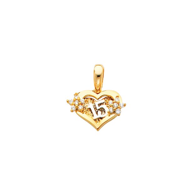 14K 2T CZ 15 Years Heart Pendant (PT672)