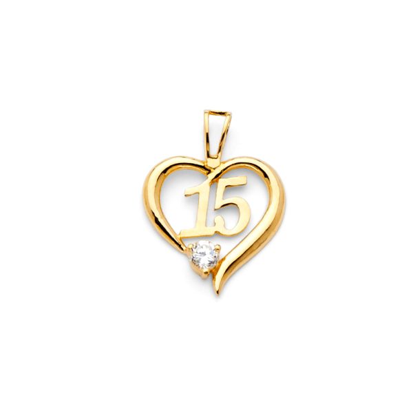 14KY CZ 15 Years Heart Pendant (PT719)