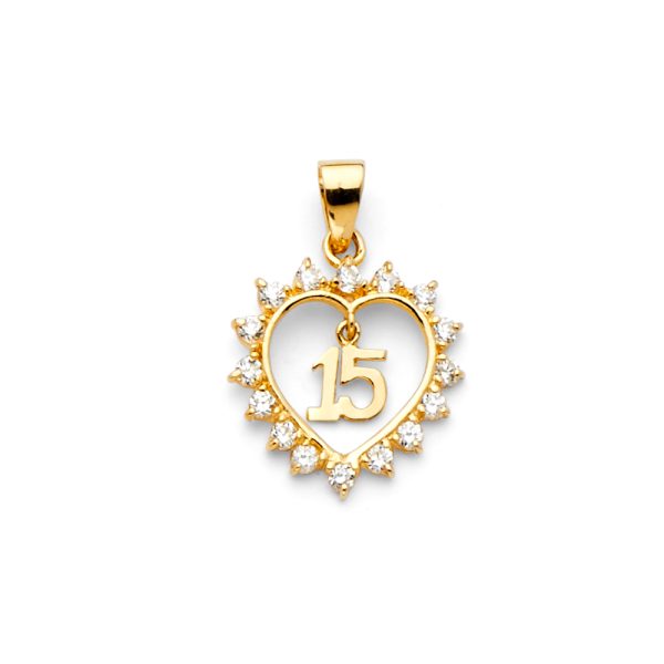 14KY CZ 15 Years Heart Pendant (PT720)