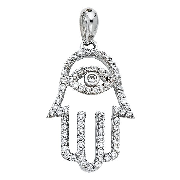 14KW Hamsa Hand CZ Pendant