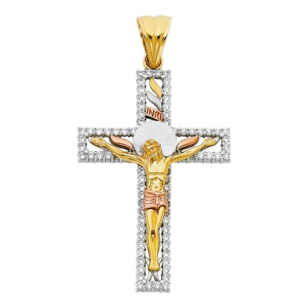 14K 3C CZ Fancy Crucifix Pendant