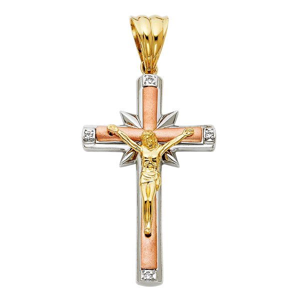 14K 3C CZ Fancy Crucifix Pendant