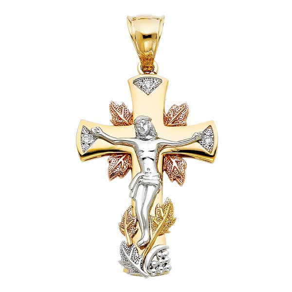 14K 3C CZ Fancy Crucifix Pendant
