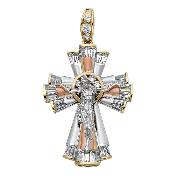 14K 3C CZ Fancy Crucifix Pendant