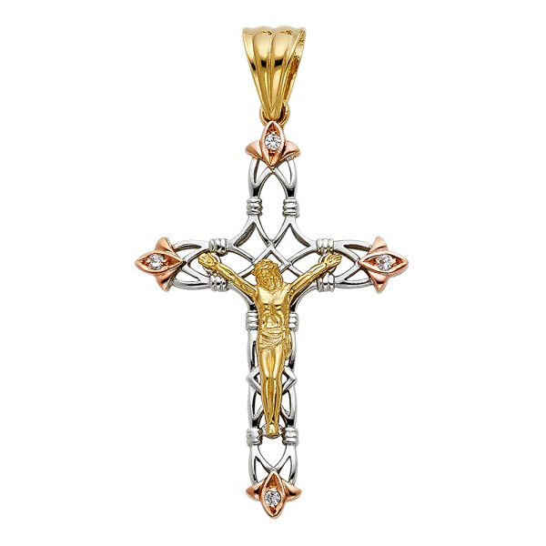 14K 3C CZ Fancy Crucifix Pendant