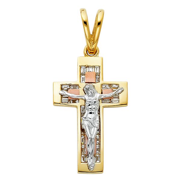 14K 3C CZ Fancy Crucifix Pendant