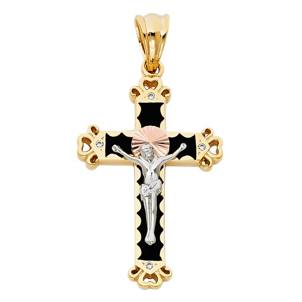 14K 3C CZ Crucifix Pendant