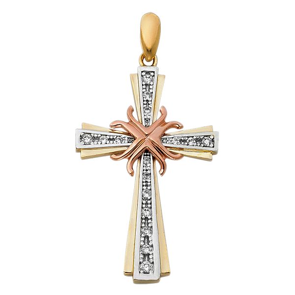 14K 3C CZ Fancy Cross Pendant