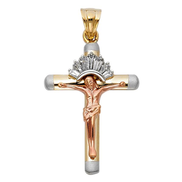 14K 3C CZ Fancy Crucifix Pendant