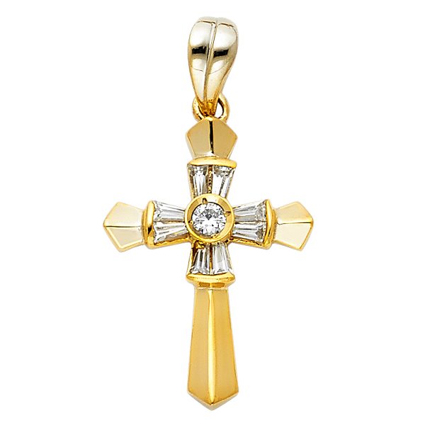 14KY CZ Cross Pendant