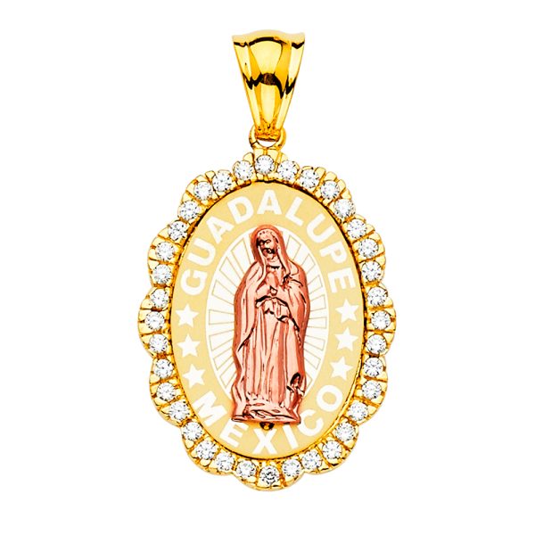 14K 2T CZ Our Lady of Guadalupe Pendant