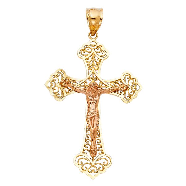 14K 2T Fancy Crucifix Pendant