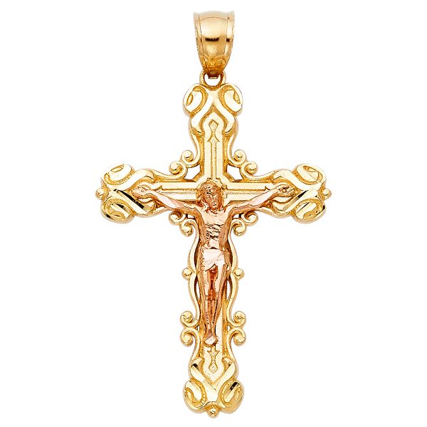 14K 2T Fancy Crucifix Pendant