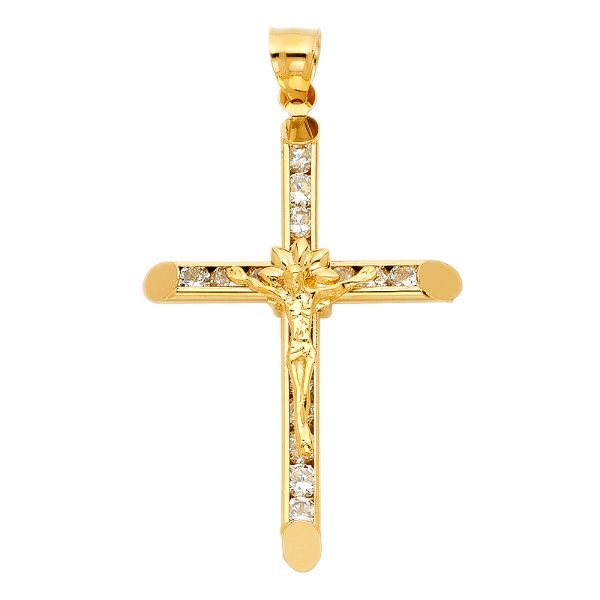 14KY CZ Crucifix Pendant