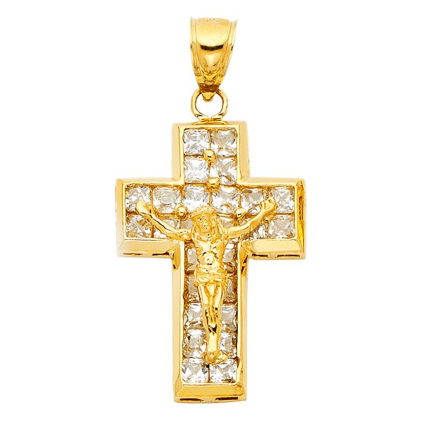 14KY CZ Crucifix Pendant