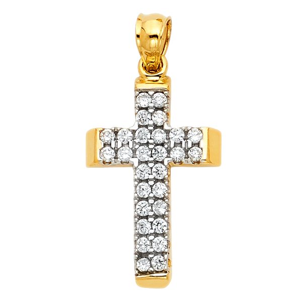 14K 2T CZ Cross Pendant