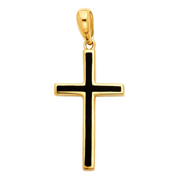 14KY Cross with Black Enamel Pendant