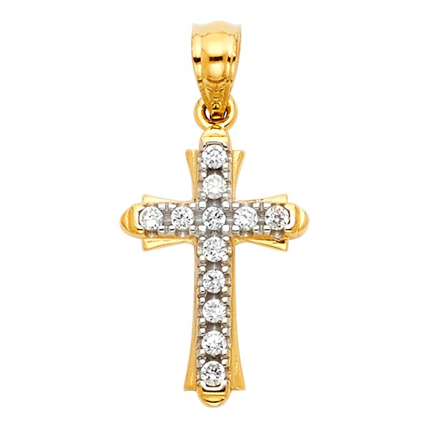 14K 2T CZ Cross Pendant