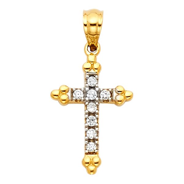 14K 2T CZ Cross Pendant