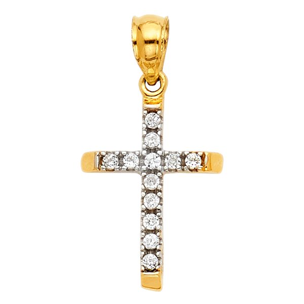 14K 2T CZ Cross Pendant