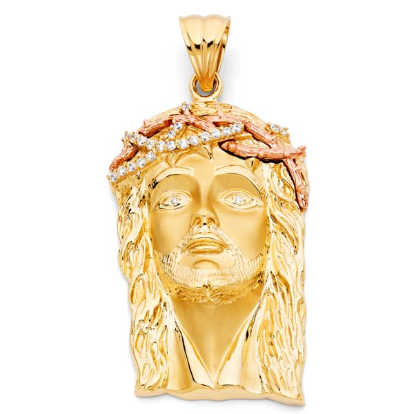 14K 2T CZ Jesus Christ Head Pendant