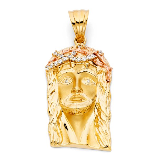 14K 2T CZ Jesus Christ Head Pendant