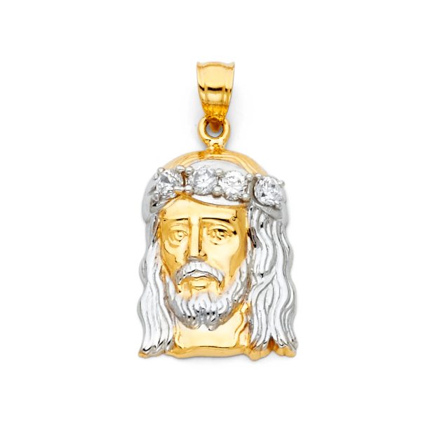 14K 2T CZ Jesus Christ Head Pendant