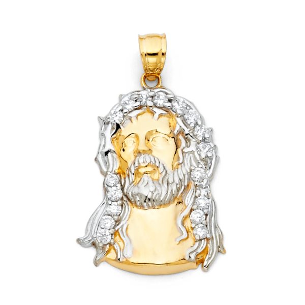 14K 2T CZ Jesus Christ Head Pendant