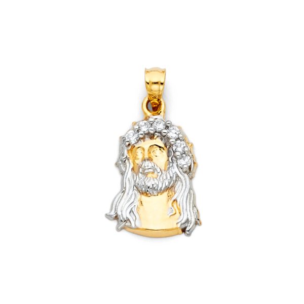 14K 2T CZ Jesus Christ Head Pendant