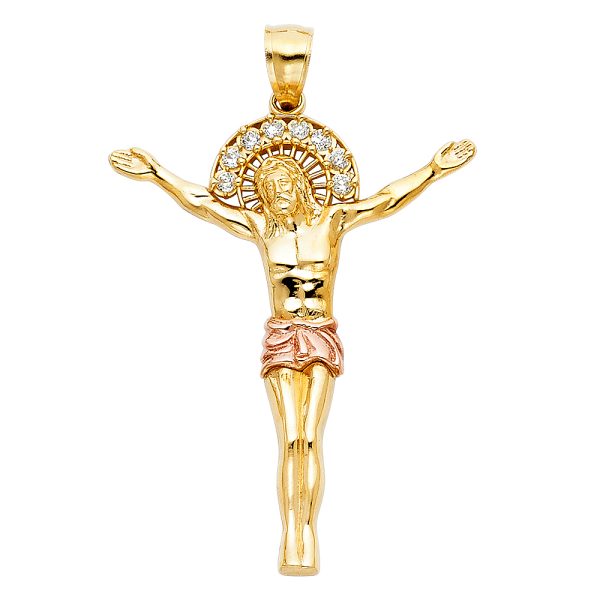 14K 2T CZ Jesus Christ Body Pendant