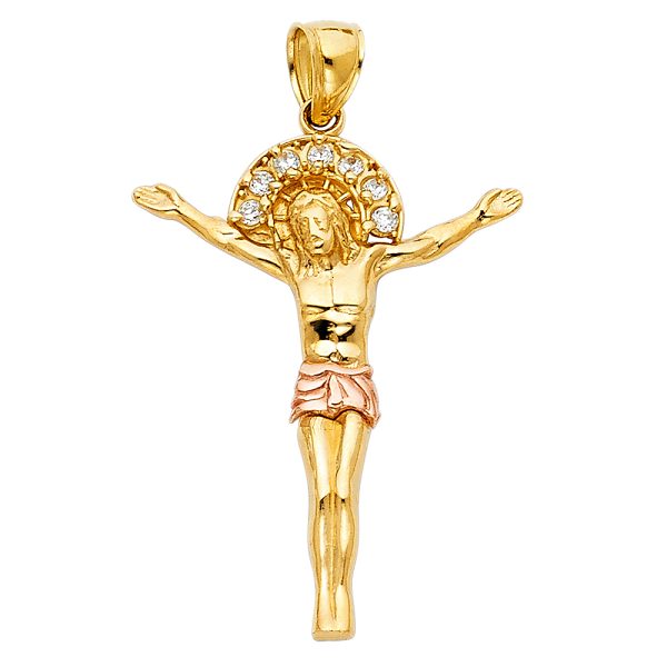 14K 2T CZ Jesus Christ Body Pendant