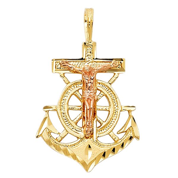 14K 2T Crucifix Anchor Pendant