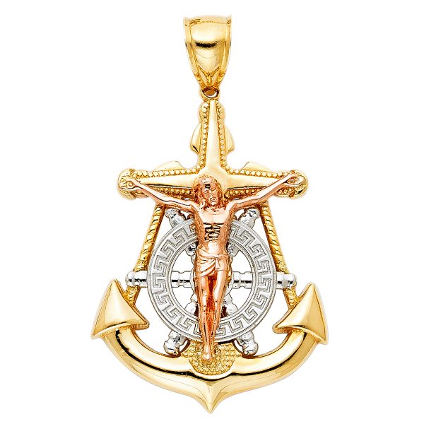 14K 3C Crucifix Anchor Pendant