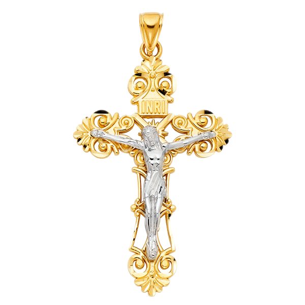 14K 2T Cut Out Crucifix Pendant