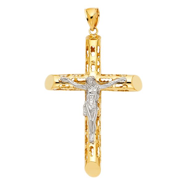 14K 2T Cut Out Crucifix Pendant