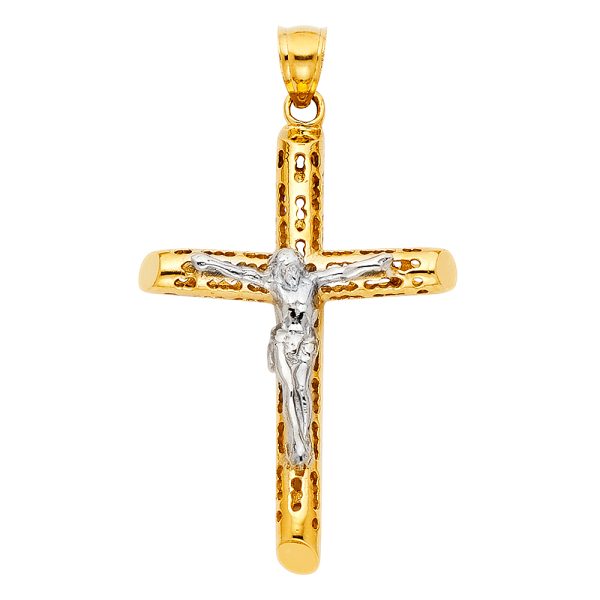 14K 2T Cut Out Crucifix Pendant