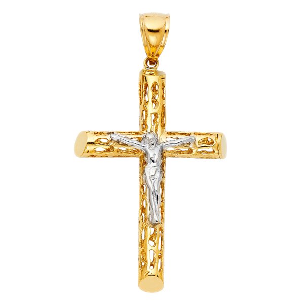 14K 2T Cut Out Crucifix Pendant