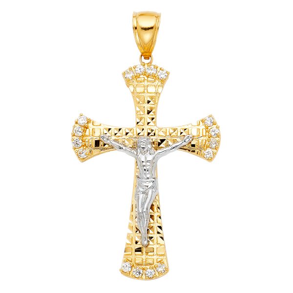 14K 2T CZ Cut Out Crucifix Pendant