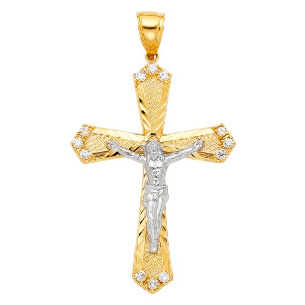 14K 2T CZ Cut Out Crucifix Pendant