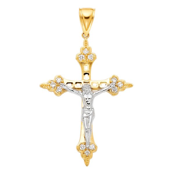 14K 2T CZ Cut Out Crucifix Pendant