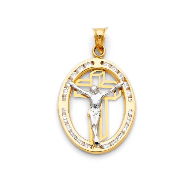 14K 2T Jesus CZ Pendant