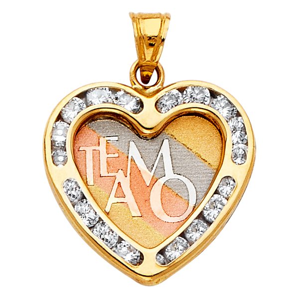 14K 3C CZ Teamo Heart Pendant